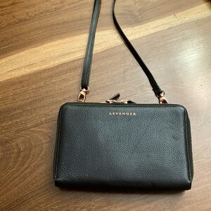 Levenger ‘Carrie Convertible Clutch’pebbled leather, rose gold hardware -6” x 9”